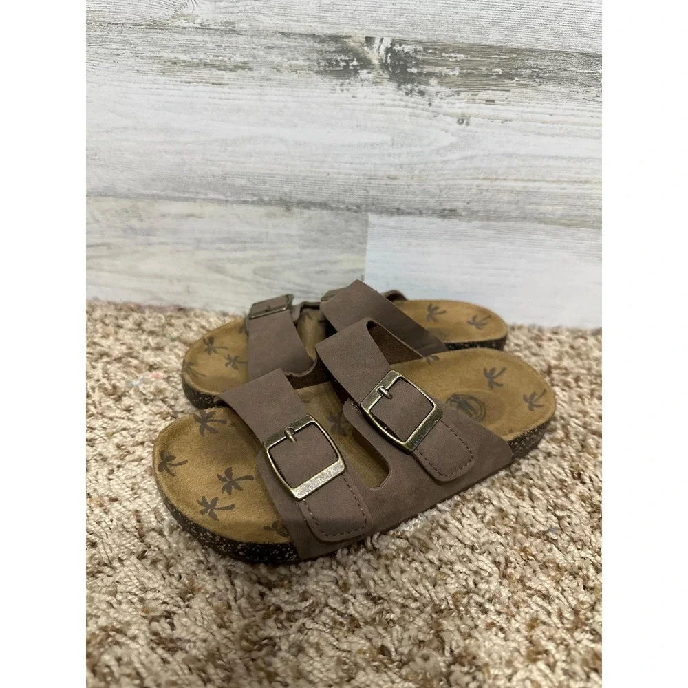 Brown Double Buckle Sandals Kids‎ Youth 1 Brown Slides EUC